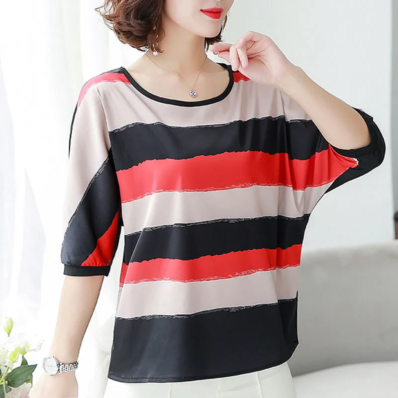 Женская блузка в полоску с полурукавом стиле Харадзюку|Рубашки| |