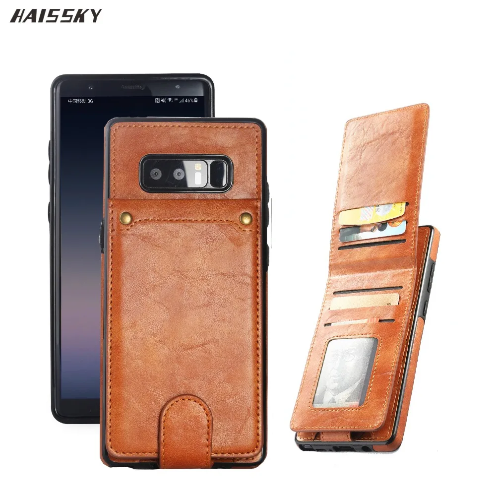 Винтажный кожаный флип-чехол HAISSKY для samsung Galaxy Note 8, S8, S9 Plus, кошелек, чехол для карт, Note 8, откидная крышка, съемная задняя Сумка