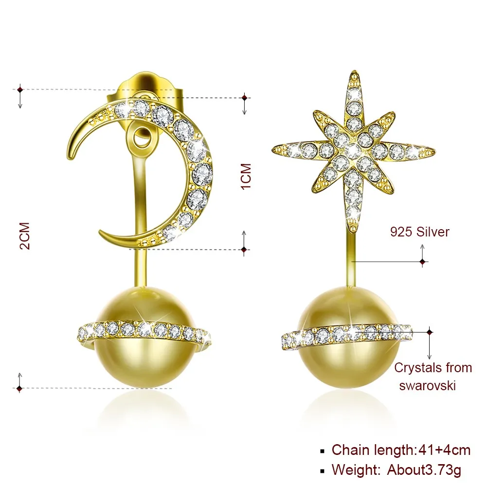 LEKANI, Новое поступление, кристаллы от Swarovski, 925 пробы, серебряные серьги для женщин, звезды, луна, жемчуг, подвеска, серьги-гвоздики, ювелирное изделие