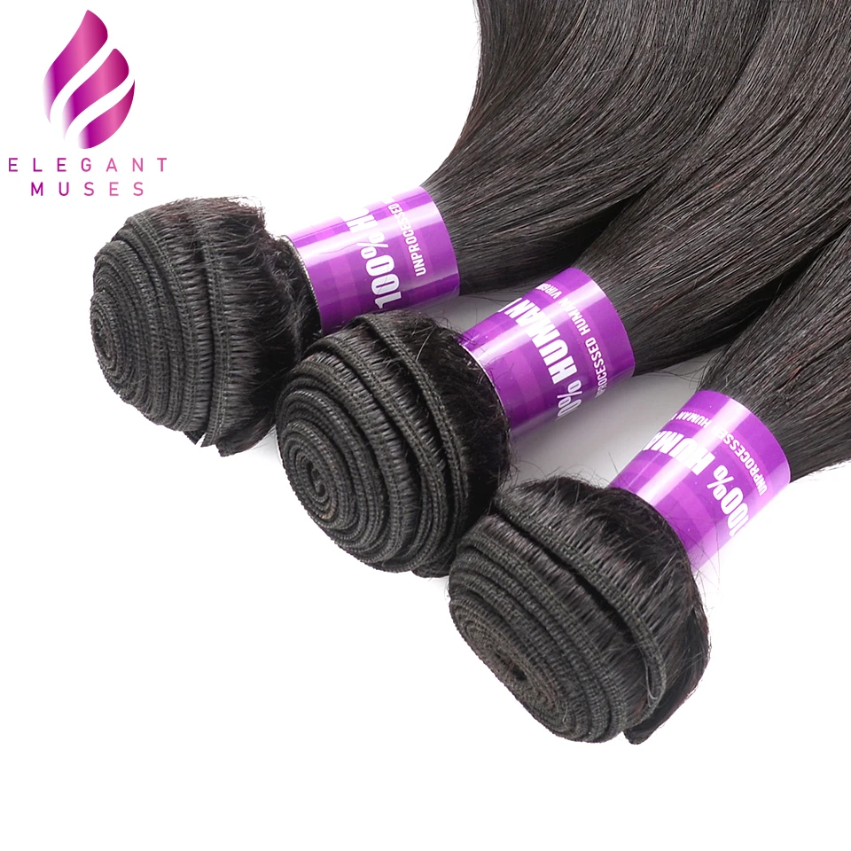 Элегантные прямые пучки волос с закрытием бразильские человеческие волосы