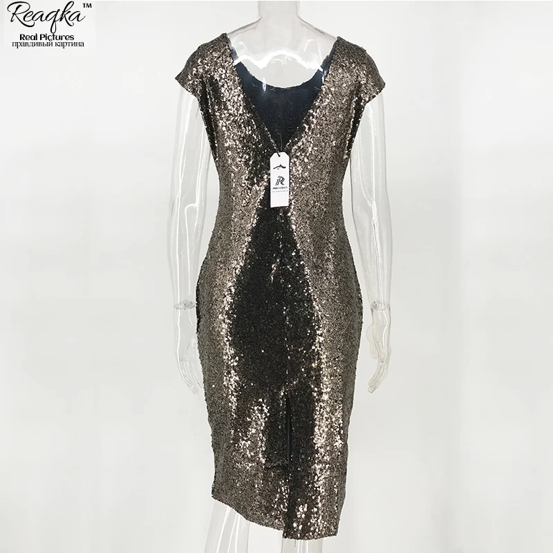 Пикантные элегантные женский черный золото Блёстки платье Новинка 2017 года Bodycon