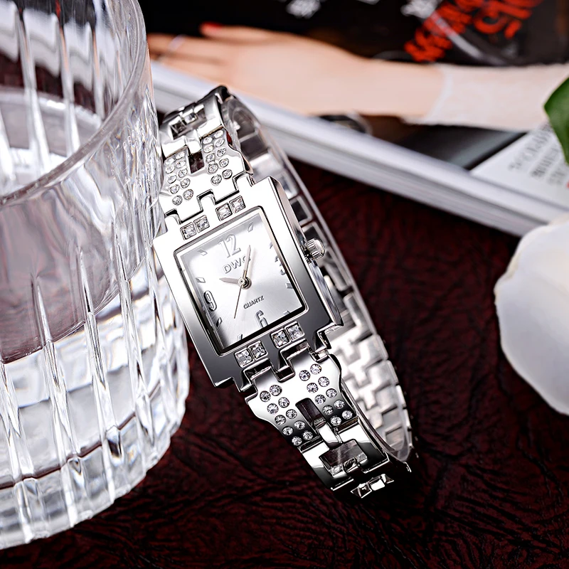 DWG best продажи Нержавеющая сталь кристалл наручные часы Для женщин Повседневное