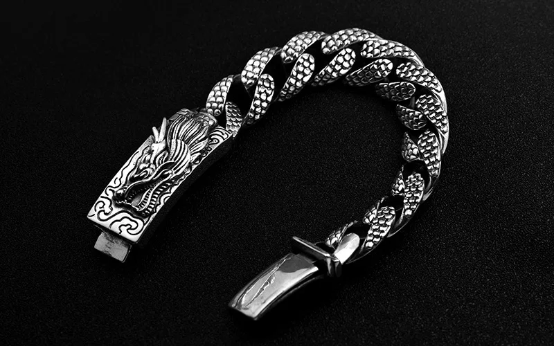 Silver Новинка! 925 пробы серебряный браслет с головой дракона для мужчин, мужской браслет на цепочке, тайские серебряные браслеты, ювелирные изделия, подарки на день отца - Окраска металла: Silver