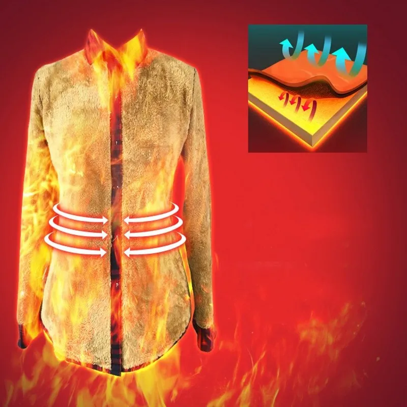 Женская Вельветовая рубашка в клетку Толстая теплая Длинная блузка Дамская