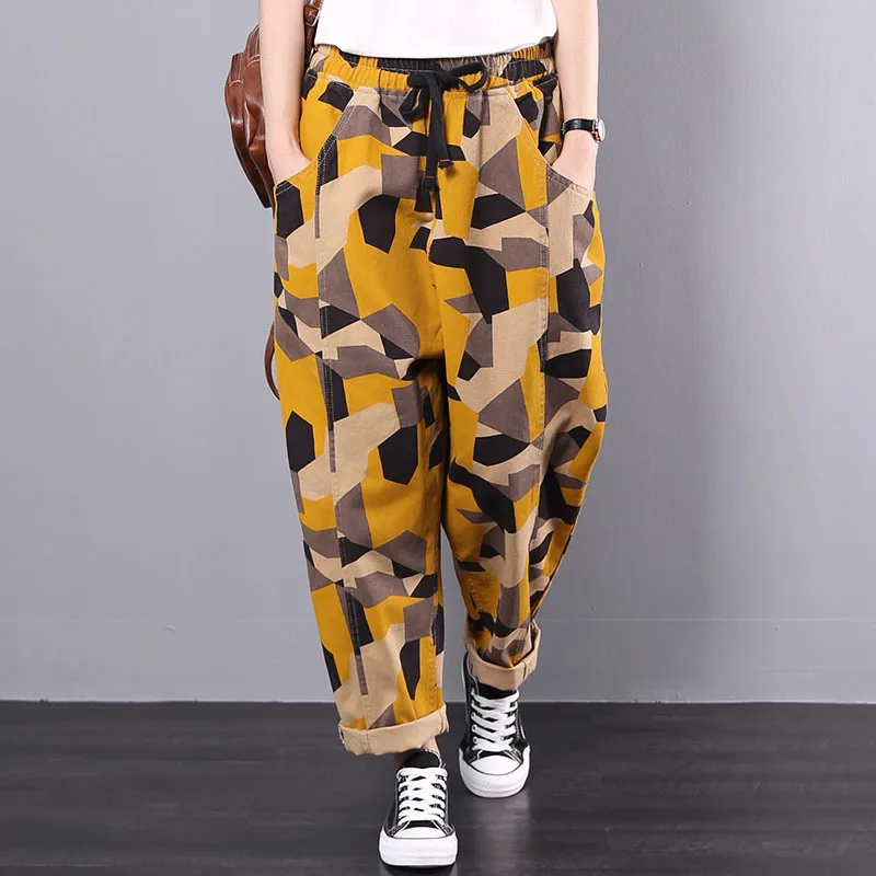 2018 Новинка зимы Дамские шаровары для женщин ретро геометрический принт