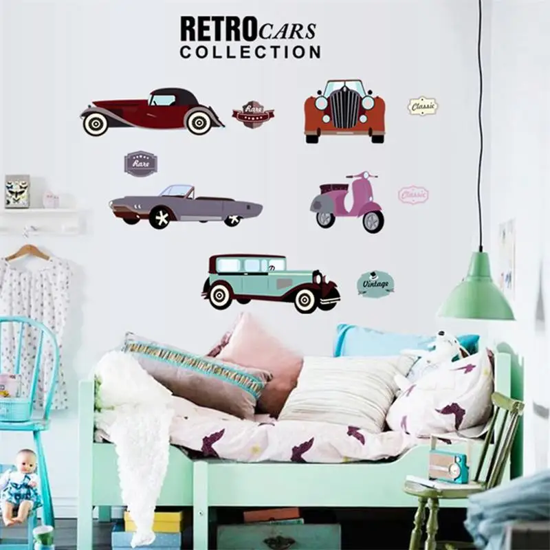 

Cartoon Retro Cars wall stickers for kids rooms child room decoration 7213 nursery decor wallpaper wall decals cars sticker