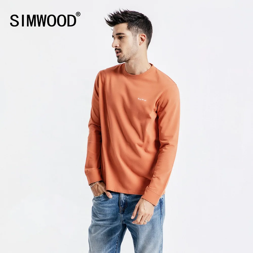 SIMWOOD, Повседневная футболка с длинным рукавом, Мужская футболка с вышитыми буквами, хлопок, модная уличная одежда, Осенние топы, футболки для мужчин, 190113