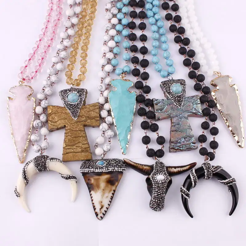 

Long Chain 31.50 Inches Artisan Real Stone Glass Beads Semi-precious Stones Beads Pave Crystals Chain Pendant Gorgeous Necklaces