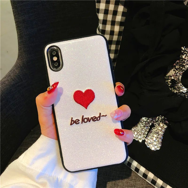 Чехол с вышивкой для iPhone XR XS MAX X 8 7 plus милый чехол сердечком и полной защитой 6 6s