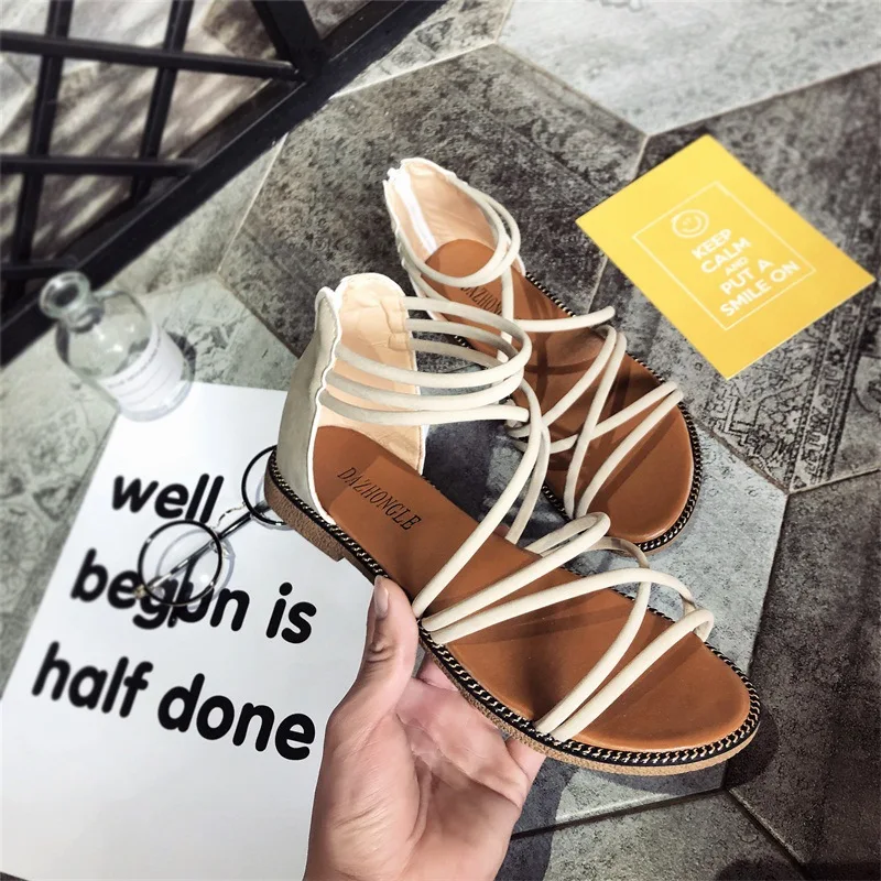 2019 г. женские босоножки летняя Модная белая пляжная обувь сандалии-гладиаторы на