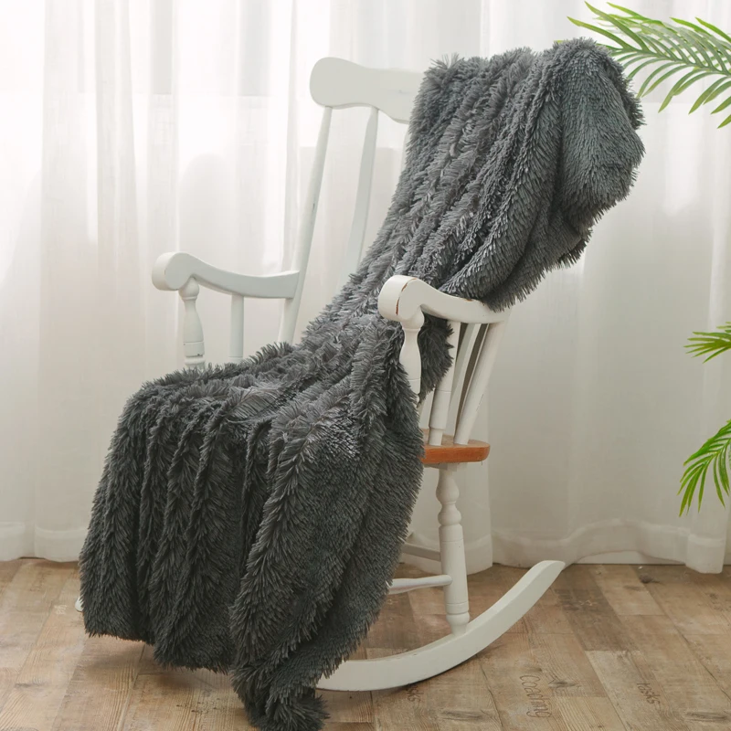 Углеродное черное одеяло из искусственного меха для дивана пушистая кровать