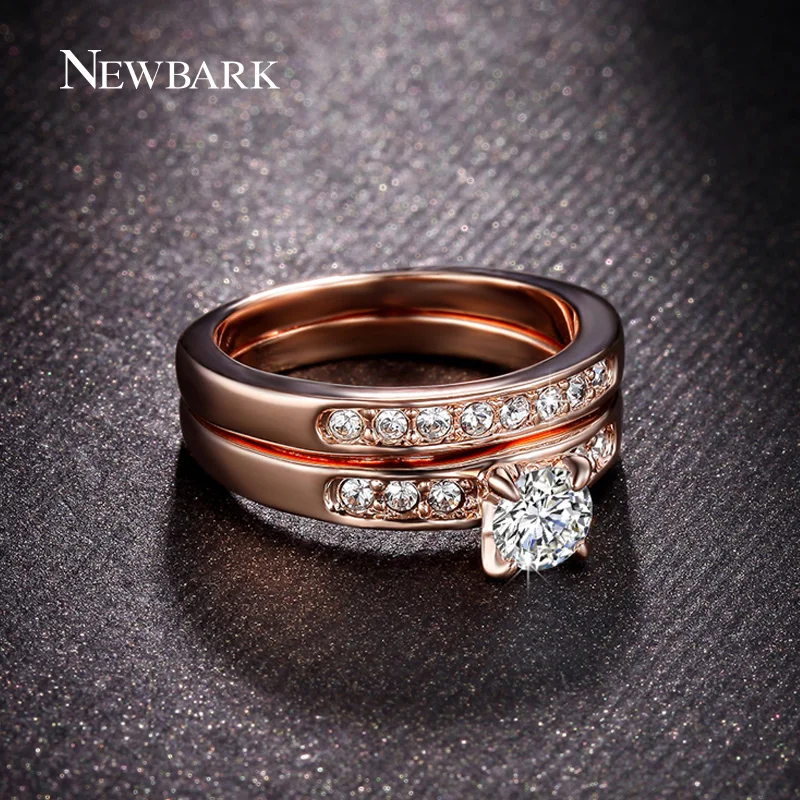 NEWBARK White And Rose Gold Color Wedding Bands Rings For Women High Quality Round CZ Prong Setting Engagement Jewelry|wedding band ring|band