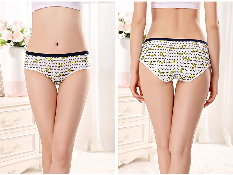 4 шт./лот, M-XXL, хлопковые трусы для женщин, нижнее белье с принтом банана, дамское нижнее белье, сексуальные повседневные трусы для девочек