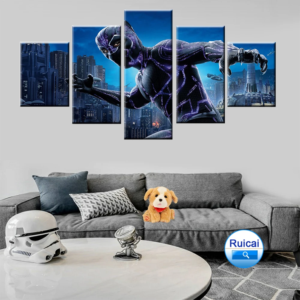Картина на холсте 5 шт. HD Печать Большая Черная пантера по мотивам фильмов и