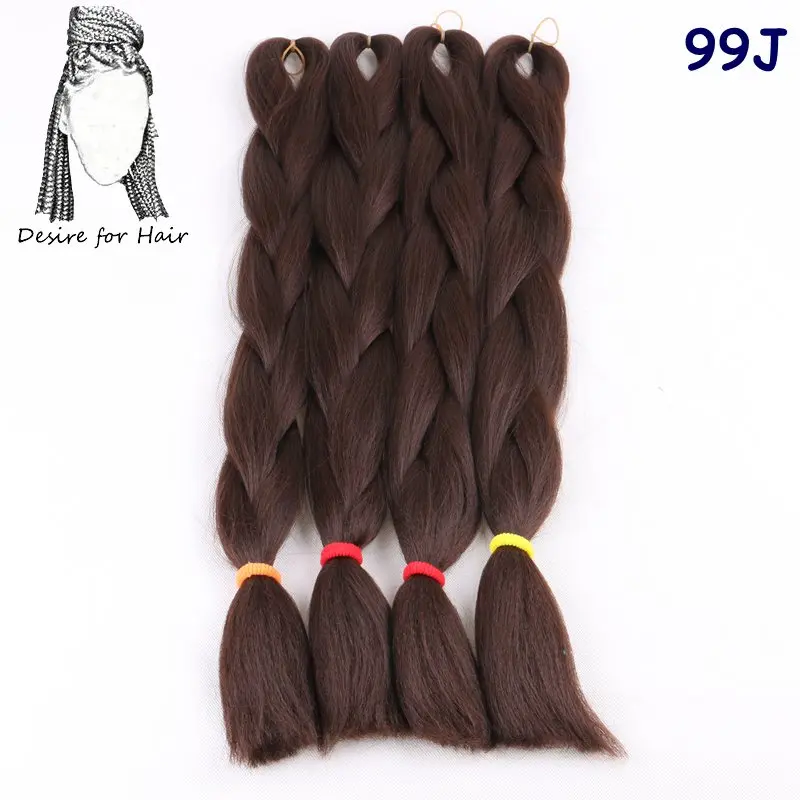 Desire for hair, 4 упаковки в партии, 24 дюйма, 100 г, 2 тона, три тона, ombre, цвет синтетический, плетение, коробка, косички, волосы, черный, серый, бордовый - Цвет: # 99J