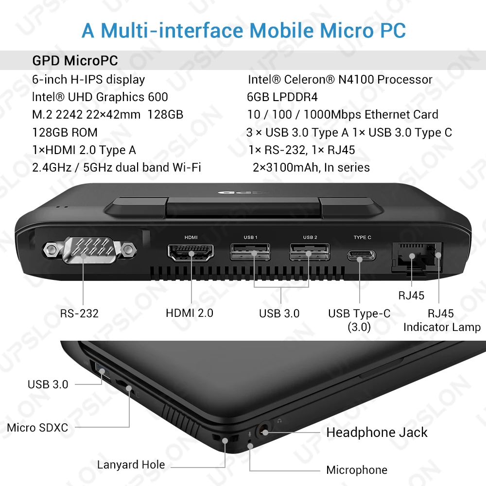 GPD микропк Intel Celeron N4100 UHD графика 600 планшеты Windows 10 6 Гб ram 128 SSD карманный мини ПК