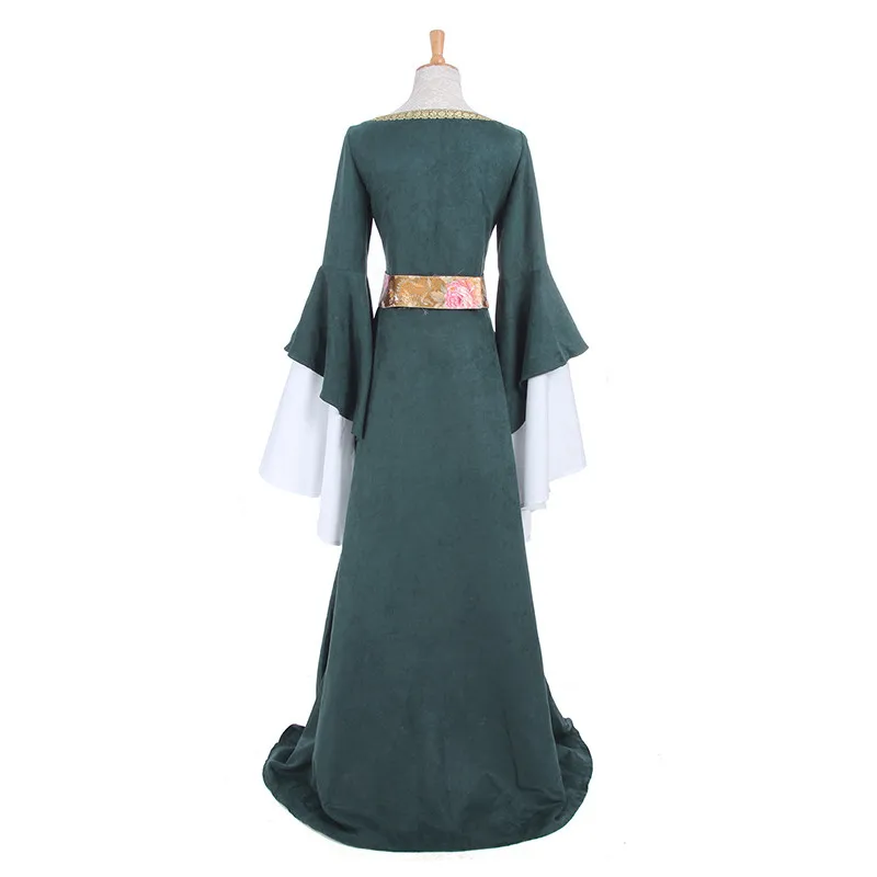 ROLECOS женское средневековое ретро платье Ренессанс темно зеленое длинное из