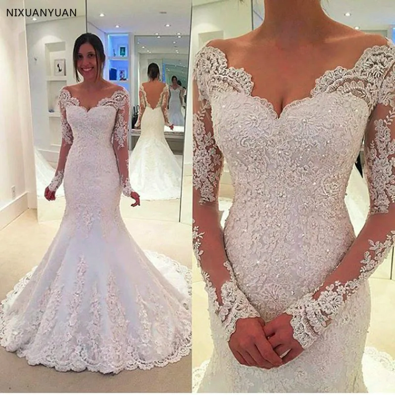 Высокое качество Vestido De Noiva Русалка свадебное платье с прозрачной тюлевой спиной сексуальное свадебное платье-труба Customise Robe De Mariage