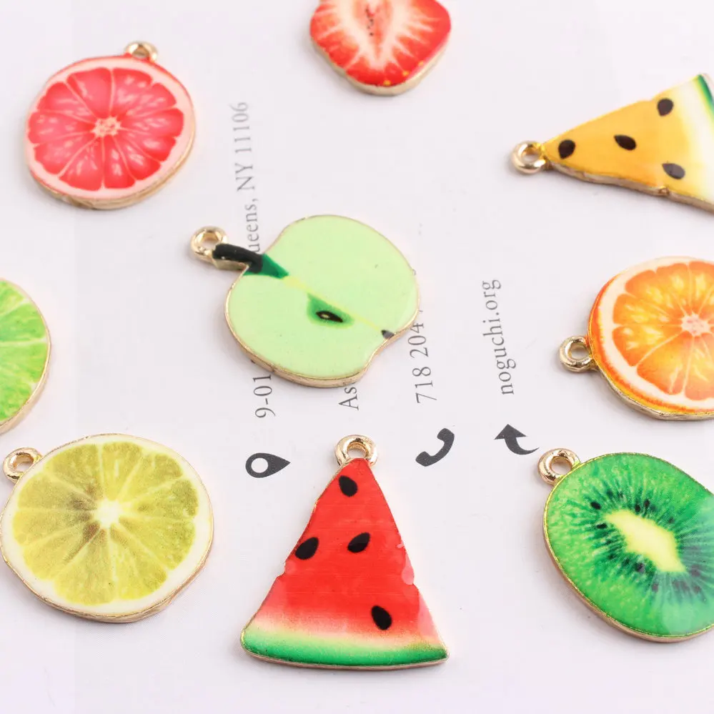 5 шт. эмаль лимонное яблоко клубника арбуз фрукты Серьги Подвески ручная работа