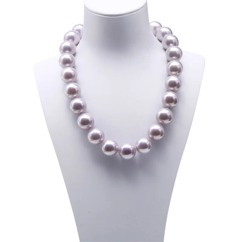 

JYX 2019 charming necklace light purple 18mm Seashell Pearl Round Beads Necklace high quality 18" elegant jewelry for women