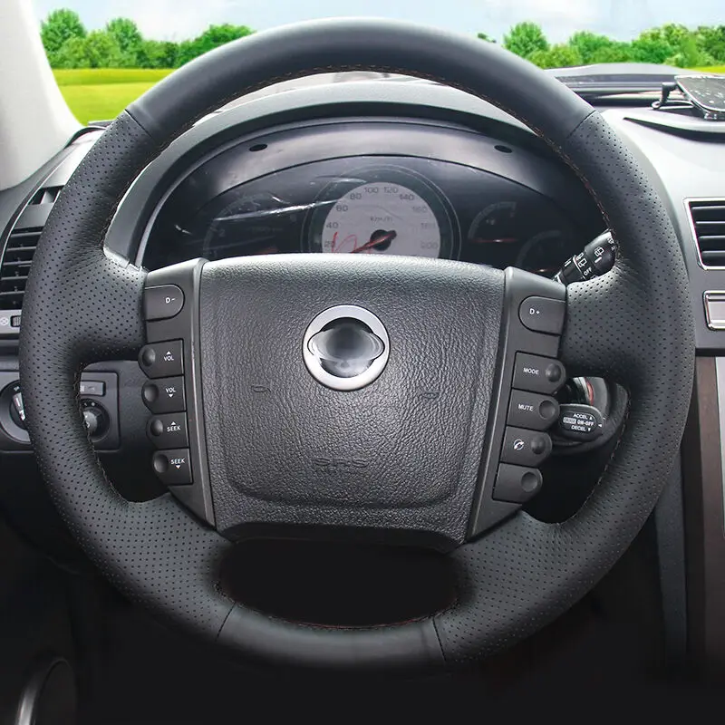Чехол для руля BANNIS из черной искусственной кожи сшитый вручную Ssangyong Rexton W