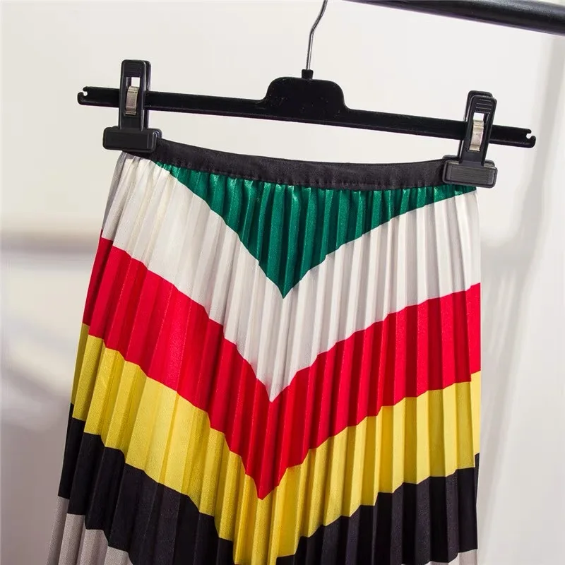 Полосатая плиссированная юбка 2019 г. летняя Новинка подходящая по цвету Высокая