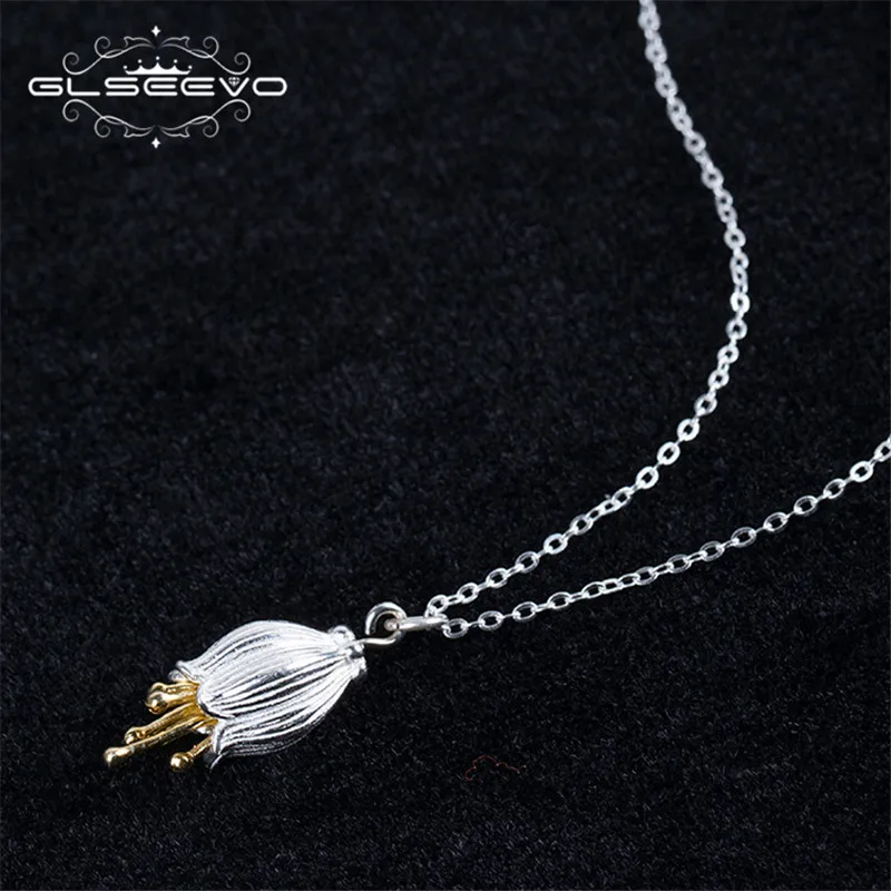 GLSEEVO 925 Sterling Silver Flower Pendant Necklace Personality Bellflower Female Handmade Fine Jewelry Sieraden GN0038 | Украшения и