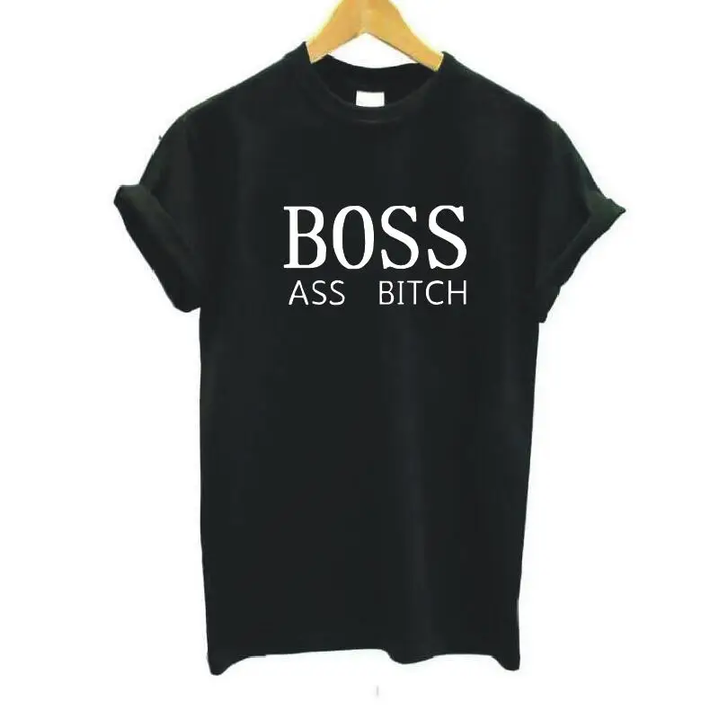BOSS ASS BITCH Harajuku Funny T Shirt Tops 2019 Summer New Casual Short Sleeve Cotton Tees Femme Plus Size Hipster Women Tshirt | Женская