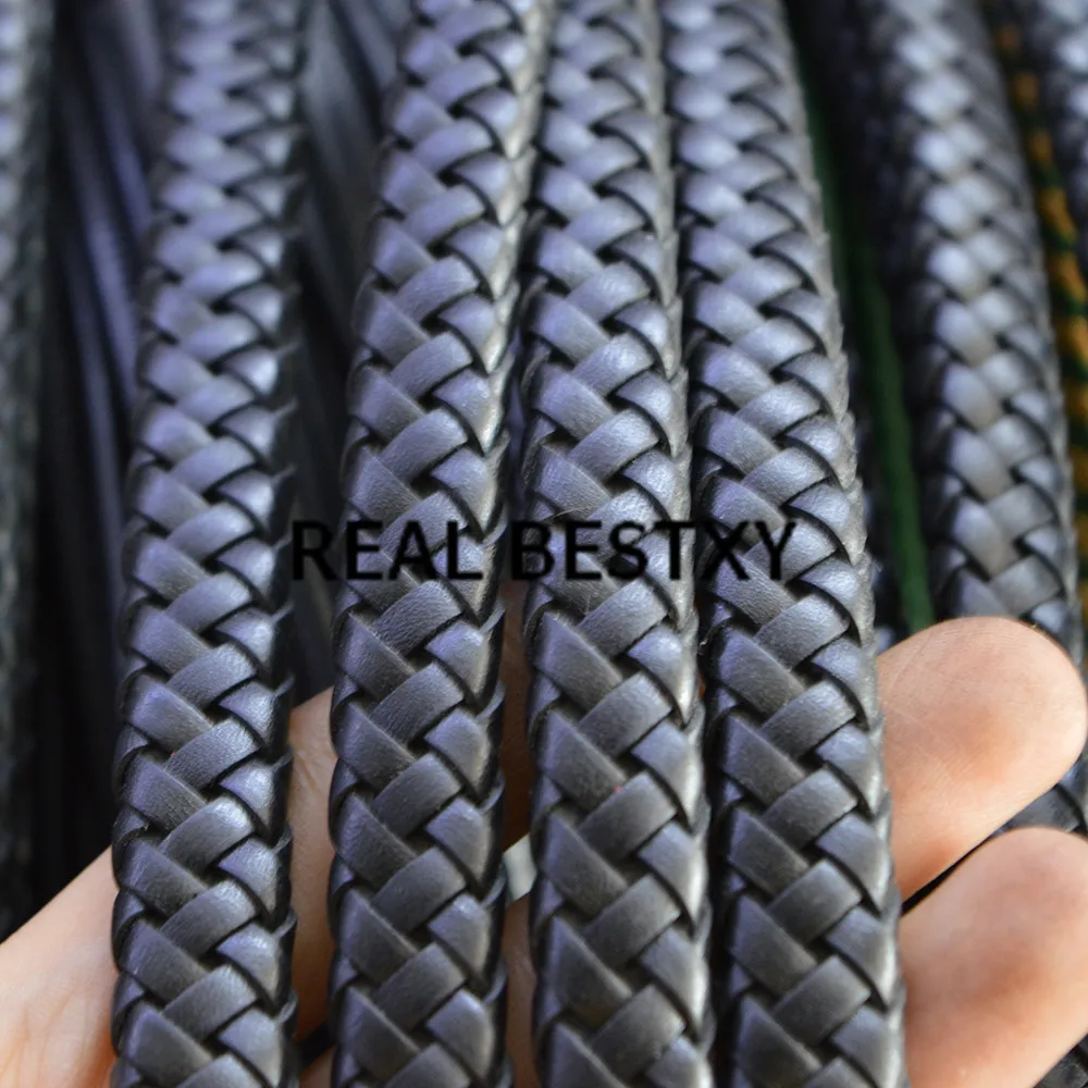 Реальный BESTXY 5 м/лот 11*6 мм черный плоский плетеный шнур из натуральной кожи для