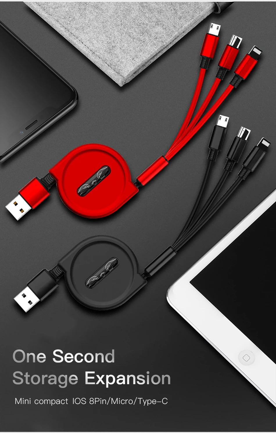 ACCEZZ Выдвижной USB кабель 3A Быстрая зарядка для iPhone XS MAX Micro usb type C для samsung huawei Xiaomi кабели для мобильных телефонов