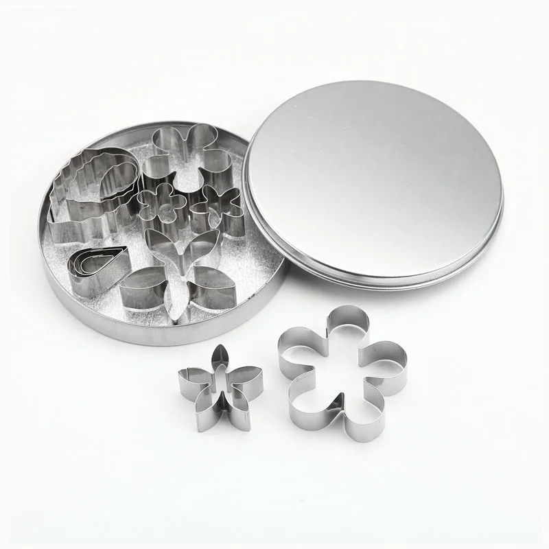 

12pcs/set Flower Shape Cookie Cutters Slicers Stainless Steel Metal Fondant Cake Mold Sugar Paste DIY Cake Decorating Tools RH02