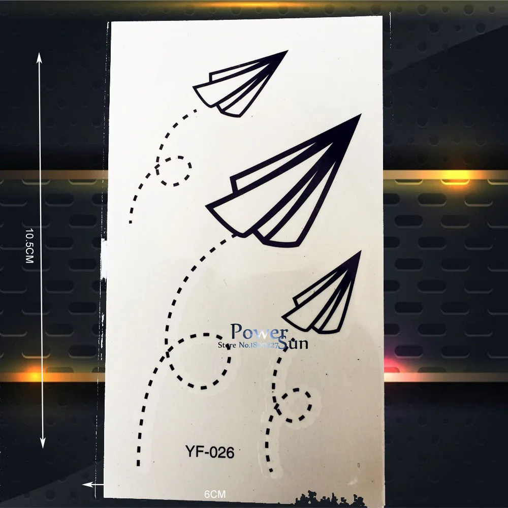 Бумажный самолет дизайн поддельные флэш черные временные татуировки наклейки