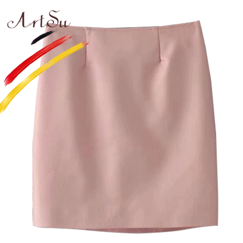 ArtSu винтажная Цветочная вышивка из искусственной кожи юбка-карандаш для женщин