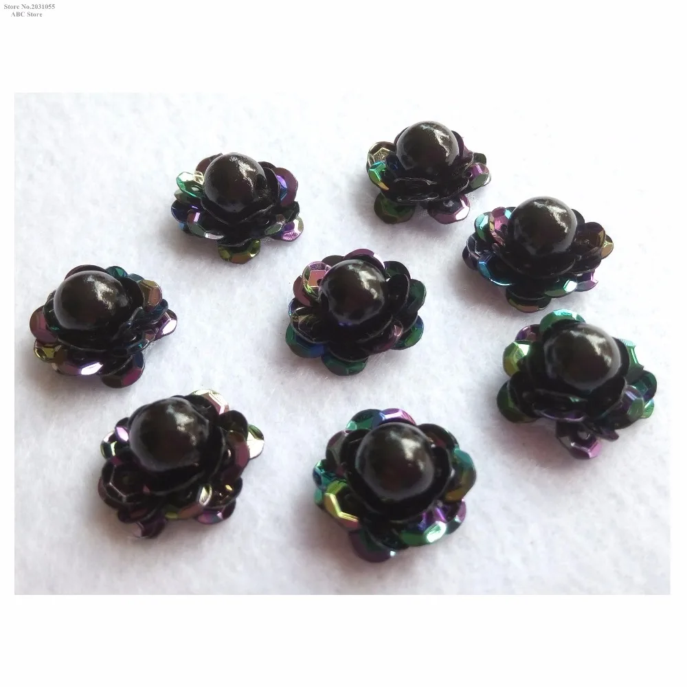 New 3D Black Sparkling Padded Sequined Bead Faux Pearl Flower Appliques Patches Costume Wedding Decoration x 15pcs/lot TBNC125C | Дом и сад