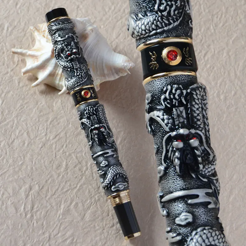 Pen only JINHAO СЕРЫЙ Ролик Шариковая ручка два дракона ИГРАТЬ жемчуг красный золотой Медь серебро латунь 8 видов цветов на выбор - Цвет: Pen only