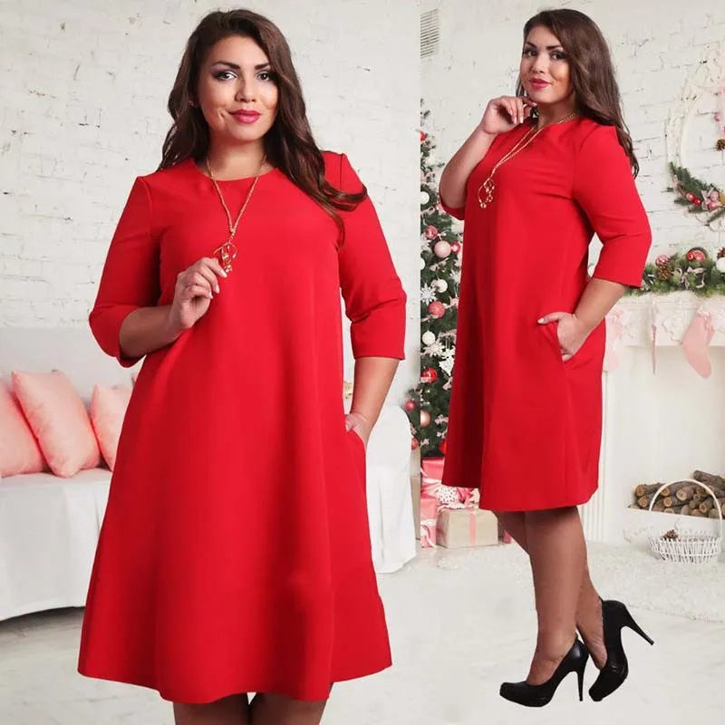 L 6XL плюс Размеры женские повседневные платья 2019 Летняя мода три четверти рукав