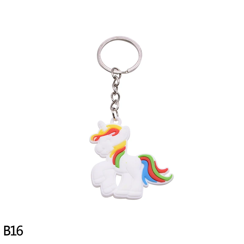 B16 5/10pc Rainbow PVC Cute Animal Horse Unicorn Keychain Alloy Key Ring For Men Women Bag Phone Car Key Chian Decoration Gift Favor - Цвет: B16