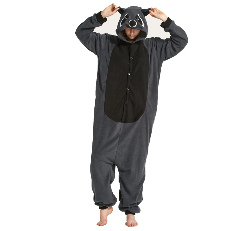Серый Ultra-low prices Cosplay Costume Adult Cartoon Animal Gray Raccoon Onesie Unisex Pajamas Cosplay Costumes Sleepsuit Sleepwear - Цвет: Серый