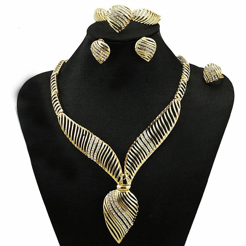 

Nigerian Wedding African Jewelry Sets Crystal stone Fashion Dubai Gold Jewelry Sets For Women Costume Design