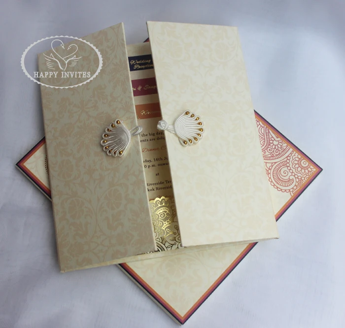 Free Shipping for Some Countries! HI1091 Personalized Hard Cover Gate Fold Wedding Card with Gold Foil Made in China | Дом и сад
