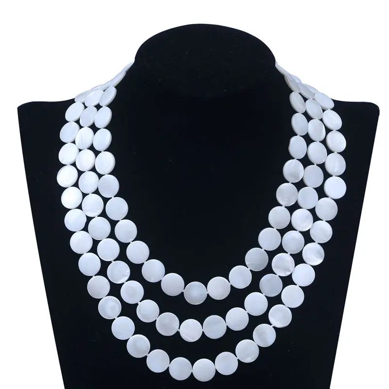 Женское Ожерелье с белыми бусинами в форме монеты 3 ряда 13 мм|choker necklace|women necklacenecklace