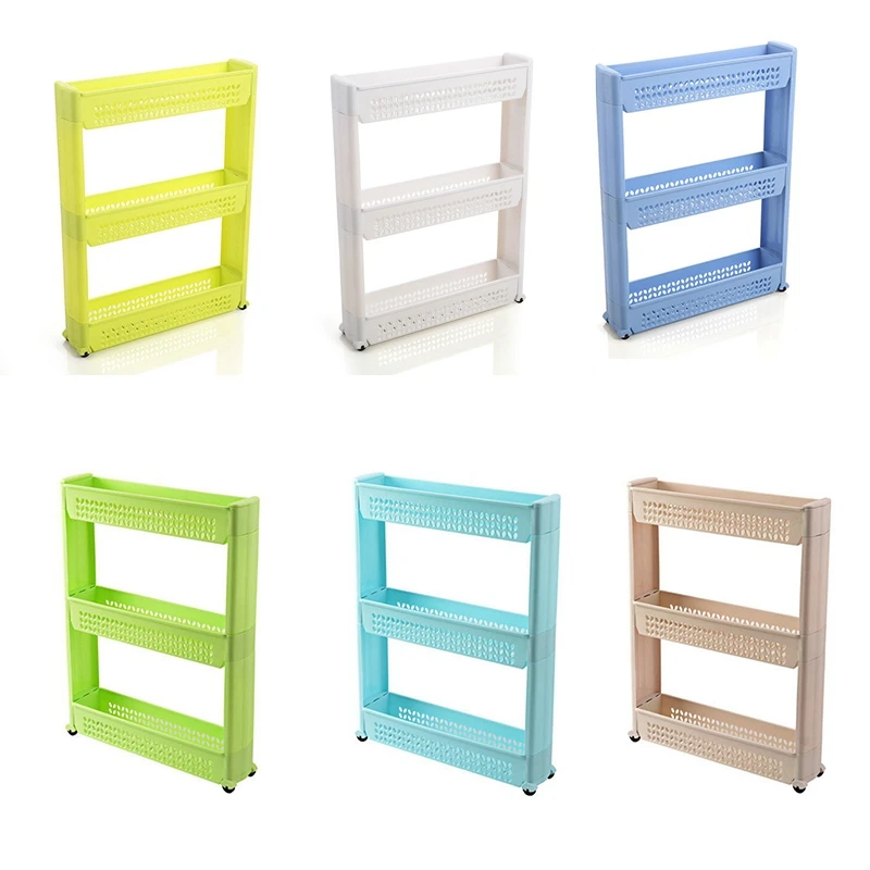 1/Pc Gap Storage Shelf Kitchen Rack Slim Slide Tower Movable Assemble Plastic Bathroom Wheels Space 3 Laye | Обустройство дома