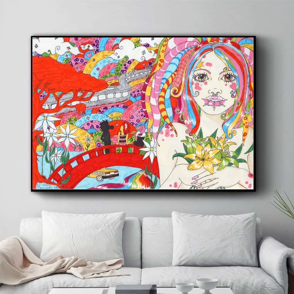 Psychedelic абстрактные женские лица холст печать Современная живопись плакаты