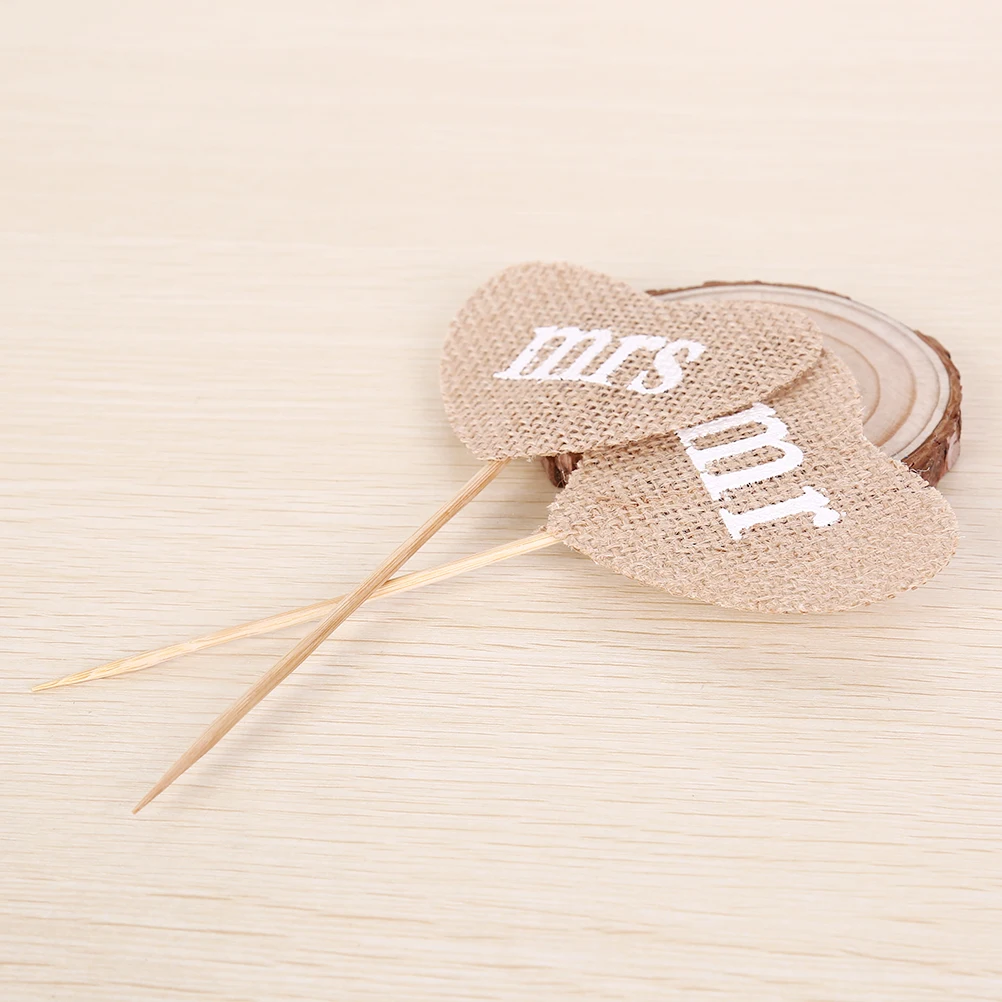 Винтажные мешковитые топперы для торта Mr & Mrs из натуральной ткани свадебной