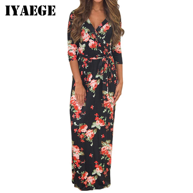 IYAEGE богемное длинное платье с принтом женские макси платья цветочный принт Ретро