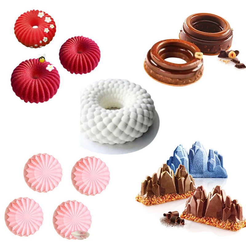 Snow Mountain Christmas 3D Silicone Mold Cake Decorating Mold Origami Round Silicone Mould Chocolate Mousse Dessert Baking Pan