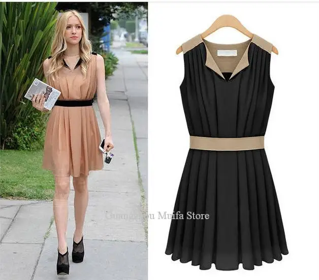 YU Europe and the big ladies ' Blazers 2015 spring new v neck vest waist chiffon dress|chiffon halter wedding flowerchiffon dress pants |
