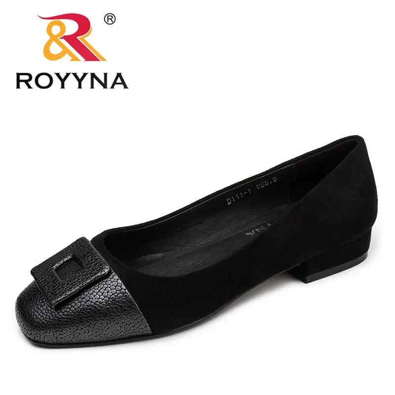 BLACK GUN COLOR ROYYNA/Новое поступление; классические женские туфли-лодочки; женские модельные туфли с квадратным носком; Женская удобная обувь для отдыха из флока; - Цвет: BLACK GUN COLOR