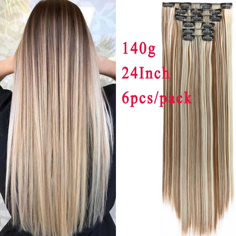 Волосы MISS WIG 60 см длинные прямые волосы на заколках для наращивания черные
