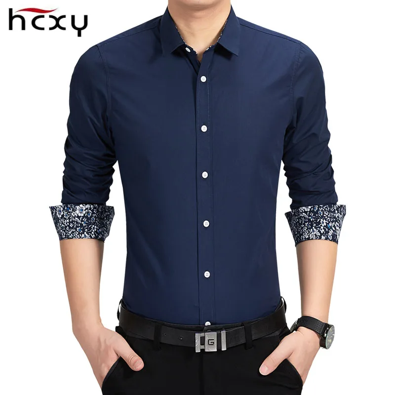 Мужская хлопковая рубашка с длинным рукавом повседневная приталенная весна